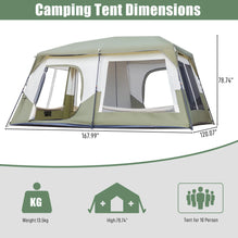 10-Person Instant Tent - Quick Setup, Rainfly, Windproof Design